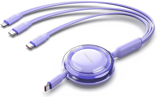 Vention Cablu Extensibil USB La Type-C / Lightning 5A Violet 1.1m TRKVBE