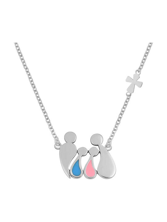 VTJ Necklace Family In Pink Gold Plated Silver Blue