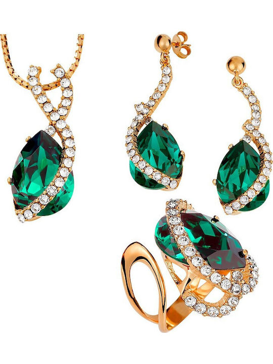 Verorama Set with Necklace Earrings & Ring Gold Plated Silver with Stones