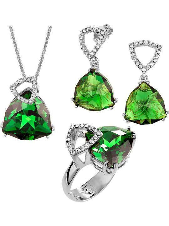Verorama Set with Necklace Earrings & Ring from Silver with Stones