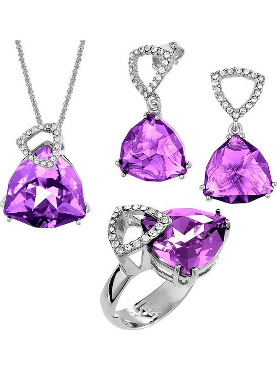 Verorama Set with Necklace Earrings and Ring Made of Silver with Stones