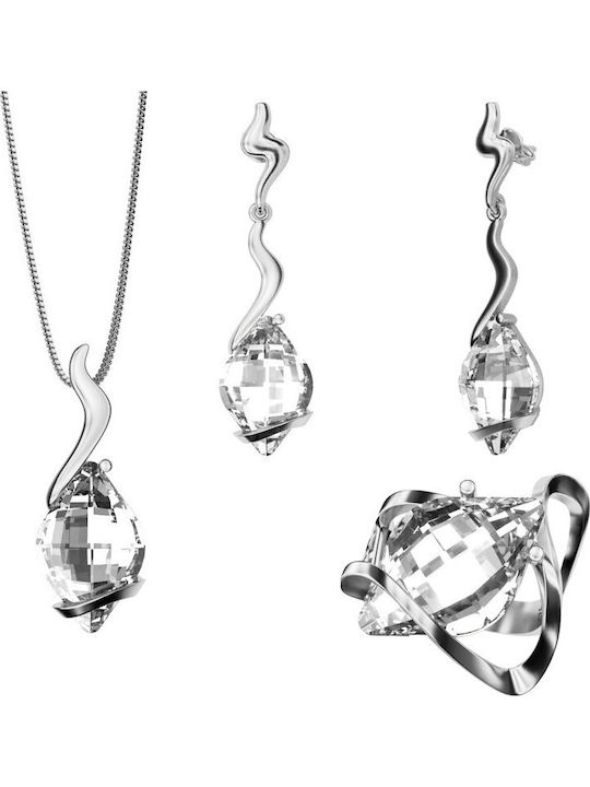 Verorama Set with Necklace Earrings & Ring from Silver with Stones