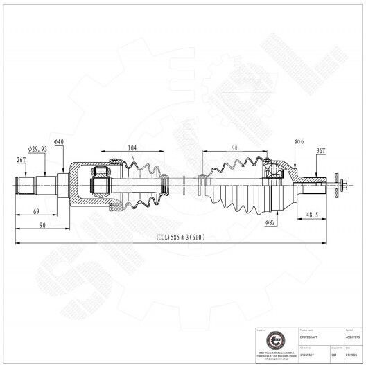 Ημιαξόνιο Volvo C30 S40 Ii V50 Εμπρός Αριστερό 31259517