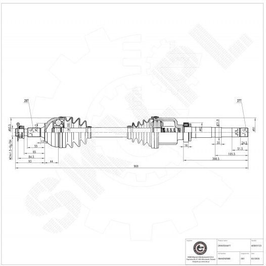 Ημιαξόνιο Κίνησης Citroen C5 Ds5 Peugeot 407 Εμπρός Δεξιά 9644292980