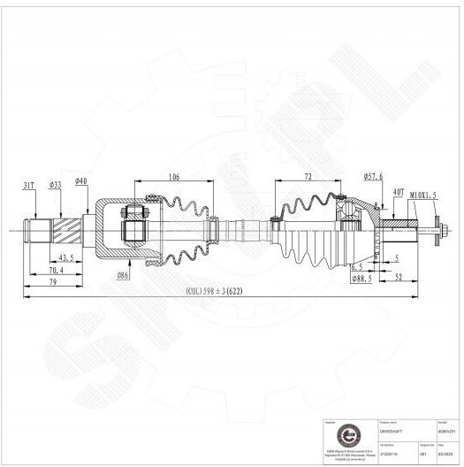 Volvo Antriebswelle Für S60 Ii V60 I V70 Iii Vorder Links 31325116