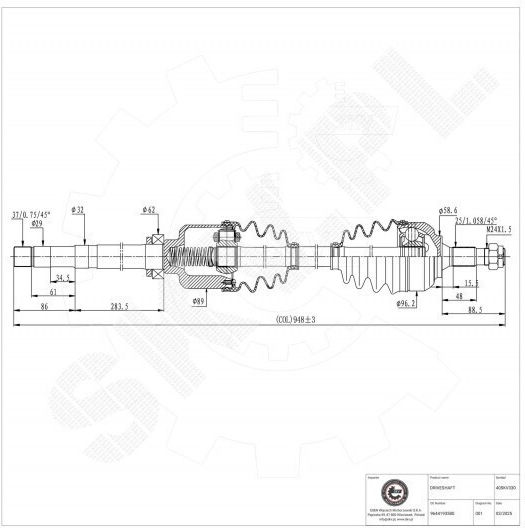 Ημιαξόνιο Citroen C4 Peugeot 307 Εμπρός Δεξιά 9644193580