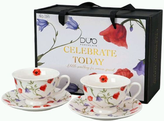 Set Cups Saucers Box Duo Flowers Royal Angela 2 Pieces
