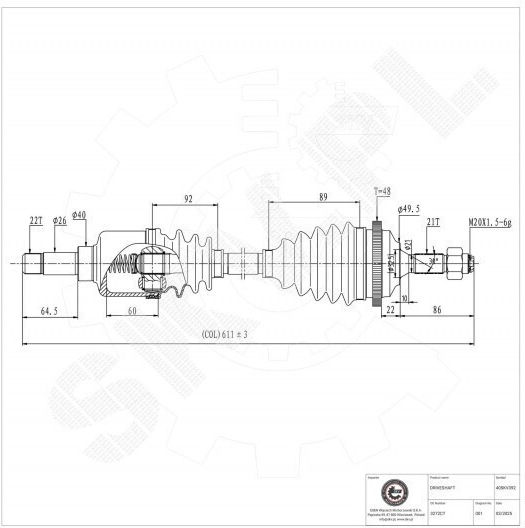 Ημιαξόνιο Citroën Evasion Jumpy I Peugeot 206 806 Εμπρός Αριστερό 3272ct