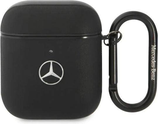 Mercedes-Benz Θήκη Δερμάτινη με Γάντζο σε Μαύρο χρώμα για Apple AirPods 1 / AirPods 2