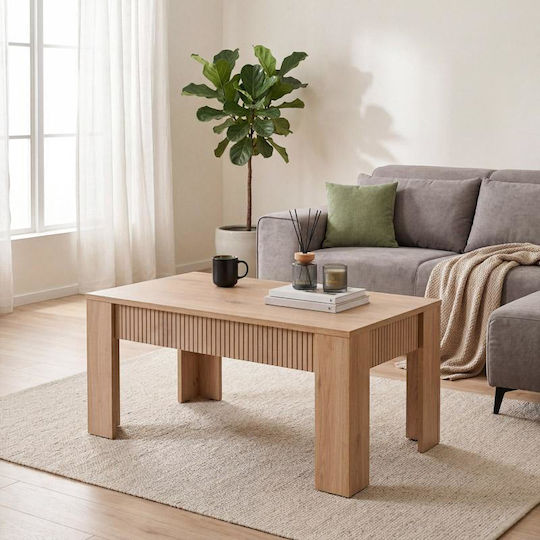 Rectangular Central Coffee Table Alicante Wooden with Drawers Natural Canella Oak M100xW50xH47cm