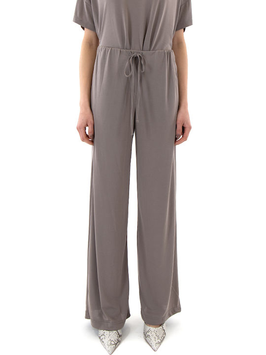 Black n Black Women's High Rise Fabric Trousers with Rubber Band in Straight Leg Brown Black n Black Women's High Rise Fabric Trousers with Rubber Band in Straight Leg Brown