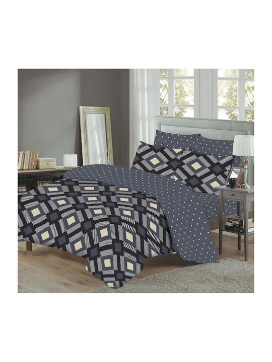 Marwa 26004 Super-Double Bed Sheets Set with Rubber Hugger 160x200+30cm Gray (4 Pieces)