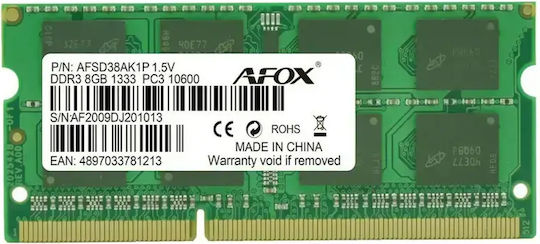 Afox DDR3 με Module 1x8GB και Ταχύτητα 1600 για Laptop