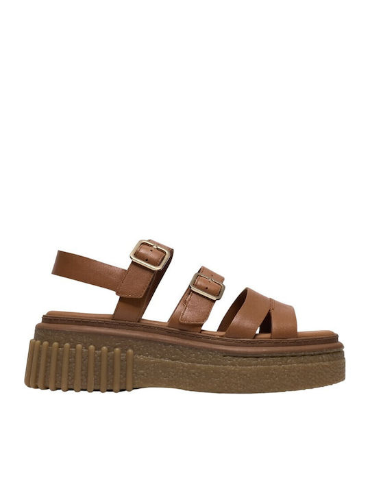 Clarks Strap Δερμάτινα Γυναικεία Σανδάλια Ταμπά