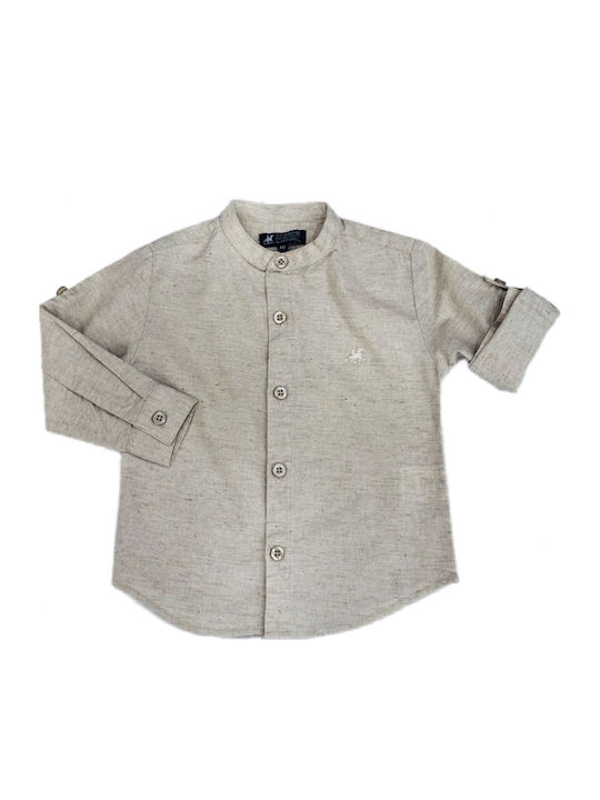 Kids Short-Sleeved Linen Beige Shirt