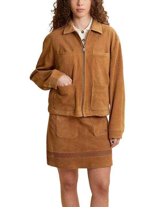 Damen Wildleder Biker Jacke Tabac