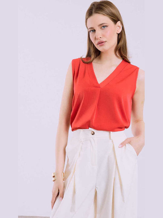 Celestino Damenbluse Ärmellose Piqué Loose Fit Rot