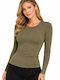 Langärmeliges Chaki Damen T-Shirt