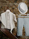 Aslanis Baby Baptism Suit For Boy Linen Beige 6 Pieces