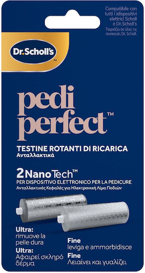 Scholl Pedi Perfect Recharge Nanotech Replacement Head Cylindrical Replacement Heads Electronic Foot File Remove Hard Skin Smooth & Polish 2 Pieces