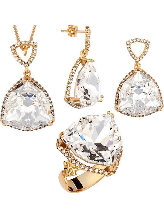 Verorama Set with Necklace Earrings & Ring from Gold Plated Silver with Stones