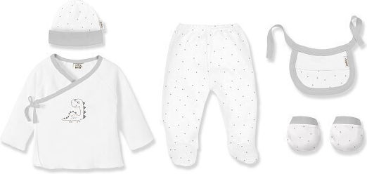 Interbaby Dinosaur Gift Set 5 Pieces 0-6 Months White-Grey