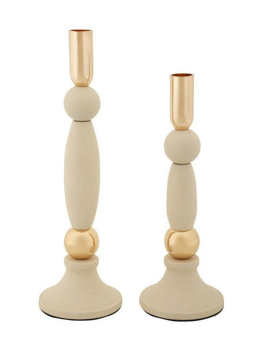 Set 2 Stück Metallische Kerzenhalter Matt Ecru Gold Ø 9,5x25-9,5x30