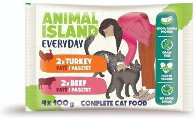 Animal Island Υγρή Τροφή για Γάτες σε Φακελάκι με Βοδινό και Γαλοπούλα 4x100gr