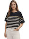 Women's Crop Top Short Sleeve Striped Gold