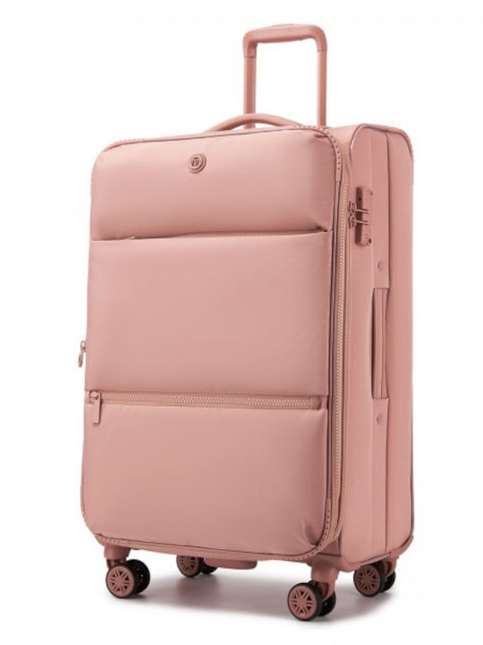 Miss Lulu Large Fabric Pink Travel Suitcase with 4 Wheels Height 74.5cm