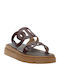 Δερμάτινα Γυναικεία Σανδάλια Flatforms Καφέ