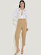 Women's High Rise Fabric Trousers Beige