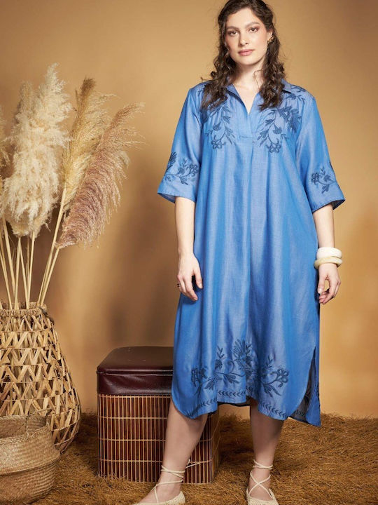Rochie De Vară Maxi De Seară Rochie-Cămașă Albastră