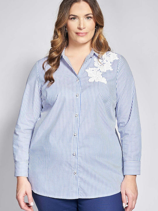 Long Sleeve Women's Denim Shirt Blue Striped
