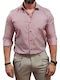 Long Sleeve Shirt in Narrow Fit Striped Red