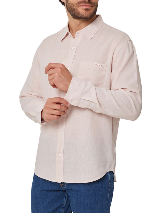Calvin Klein Long Sleeve Linen Shirt in Regular...