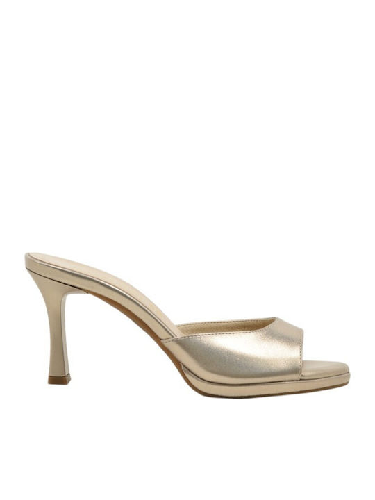 Ragazza Leather Mules with Thin High Heel Sand