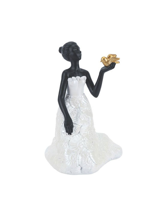 Woman Bird Gold Polyresin White Black 15x13x19.5cm