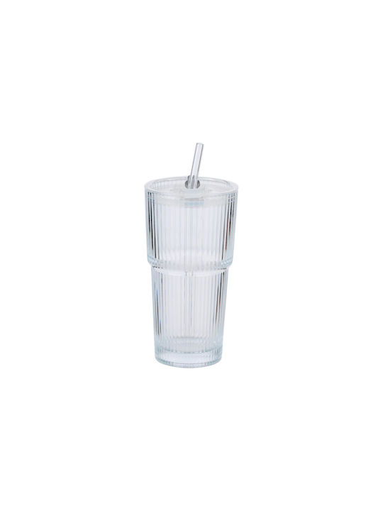 Glas Transparent mit Strohhalm 550ml/9,5 x 8,6 x 17cm