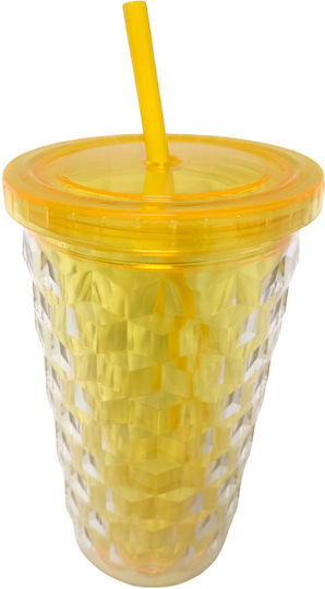 Double Wall Plastic Glass Straw 16x10cm 526ml 1 Piece Homie 1002192 Yellow