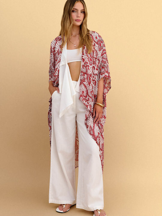 Long Women's Kimono Red