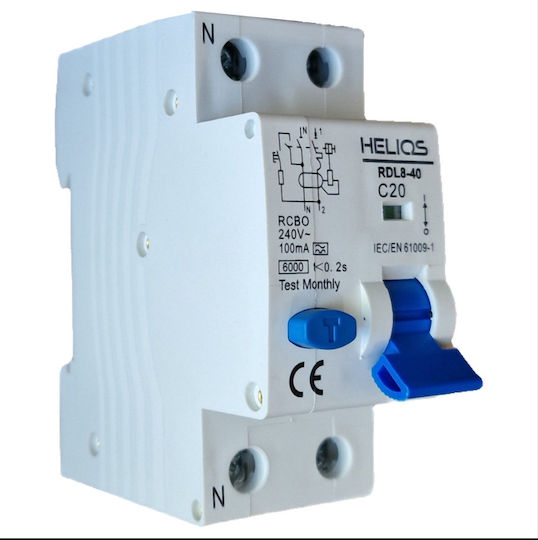 Helios Ρελέ Ράγας Διαρροής Διπολικό με Τάση 230V