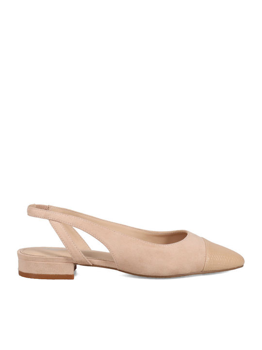 Suede Women's Ballerina Shoes Slingback With Strap in Beige Colour