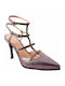 Leather Heels with High Heel Silver