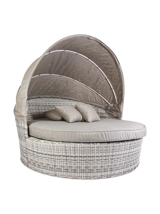 Șezlong Rattan cu Pernă și Parasolar Gri 190x190 cm