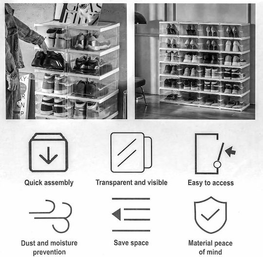Folding Plastic Shoe Storage Case in White Colour 25.5x34.5x105cm
