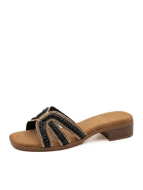 Mysoft Mules με Τακούνι σε Μαύρο Χρώμα