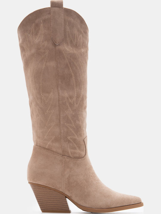 Luigi Women's Cowboy Boots with Mid Heel Beige