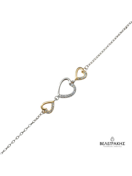 Velegrakis Women's Chain Bracelet with Heart Design in Gold Plated Silver