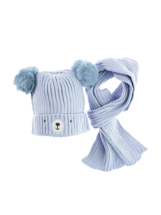 Set Kids Beanie with Scarf Knitted Blue